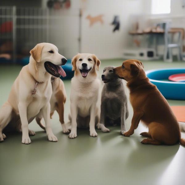 Dogs socializing at a Sarasota dog daycare