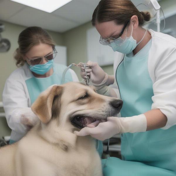 Dog undergoing dental cleaning