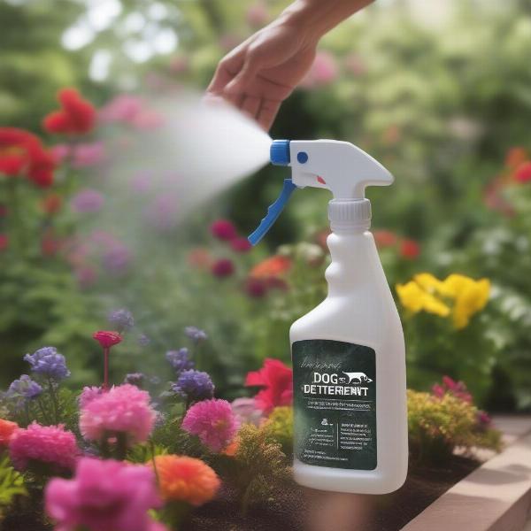 Dog deterrent spray being used in a garden