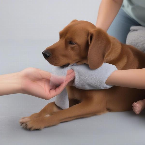 Applying first aid to a dog's dislocated toe