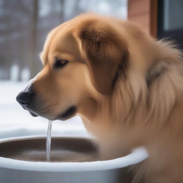 Dog drinking from a heated water bowl