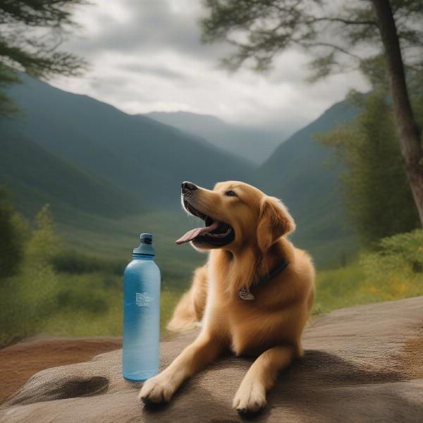 Dog Drinking from Water Bottle on a Hike