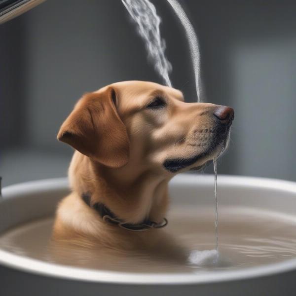 Dog drinking warm water