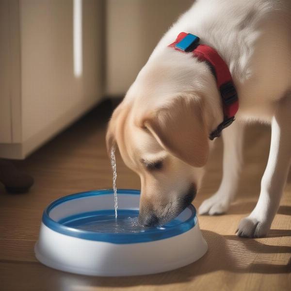 Dog drinking water after eating spicy food