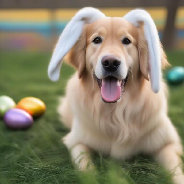 Dog wearing bunny ears for Easter