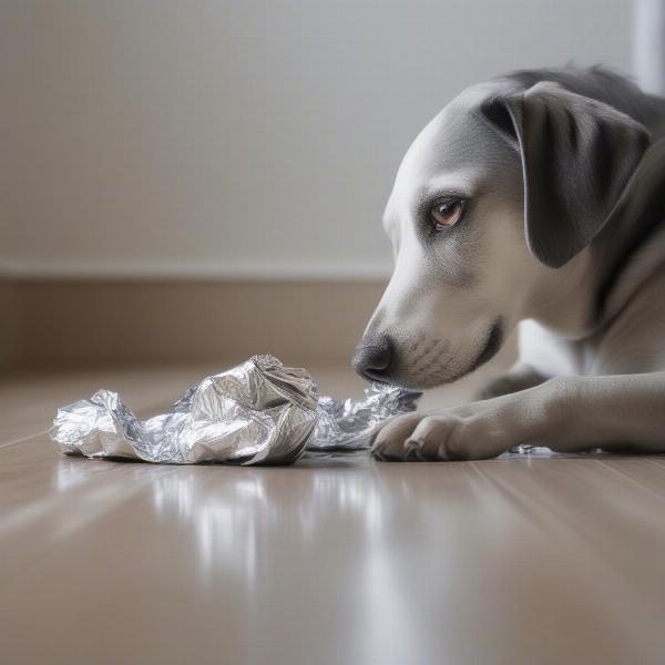 Dog Eating Aluminum Foil