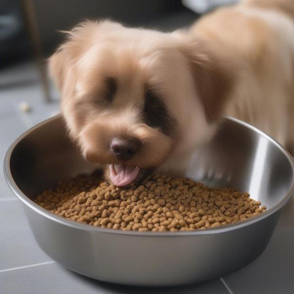 Dog Eating Black and Gold Food