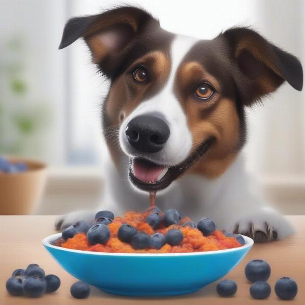 Dog enjoying blueberries as a treat