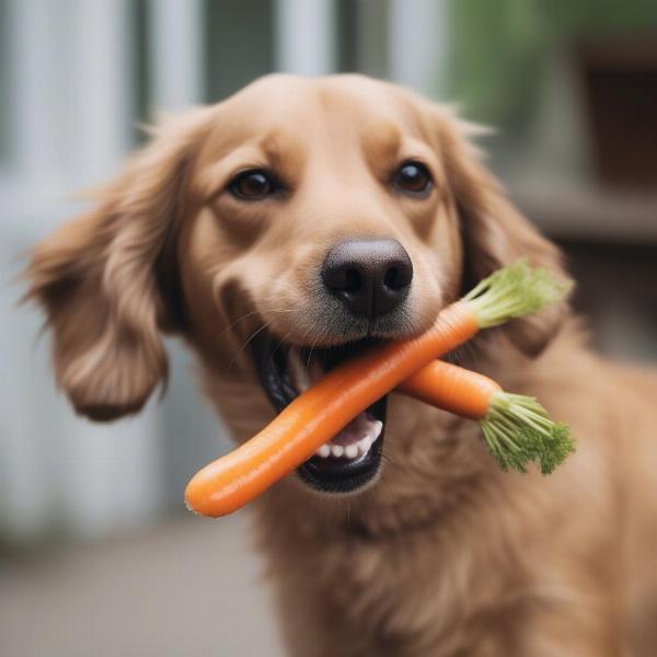 Dog Enjoying a Carrot Stick