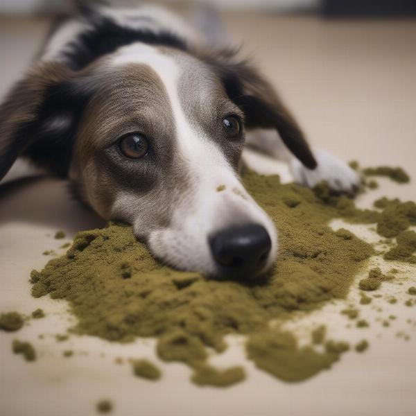 Dog eating food supplemented with kelp powder