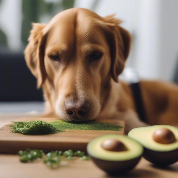 Dog Eating Food with Avocado Oil