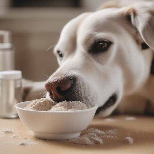 Dog eating food with supplements