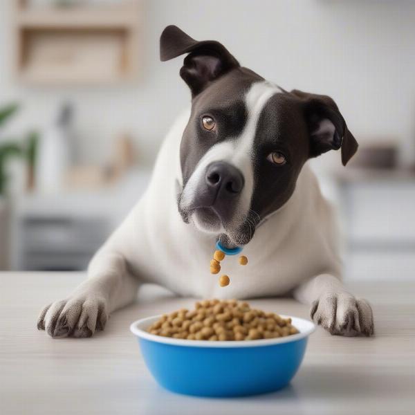 Dog Eating Healthy Food with Fish Oil