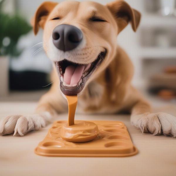 Dog Enjoying Peanut Butter