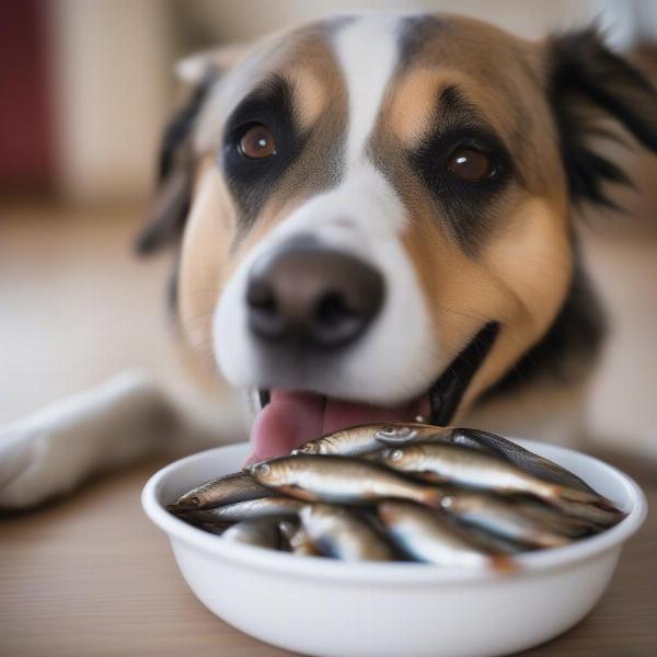 Dog Enjoying Sardines