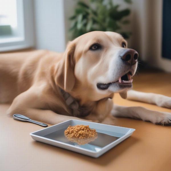 Dog eating food with hidden Simparica Trio