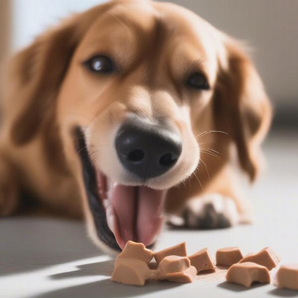 Dog eating a whey protein treat