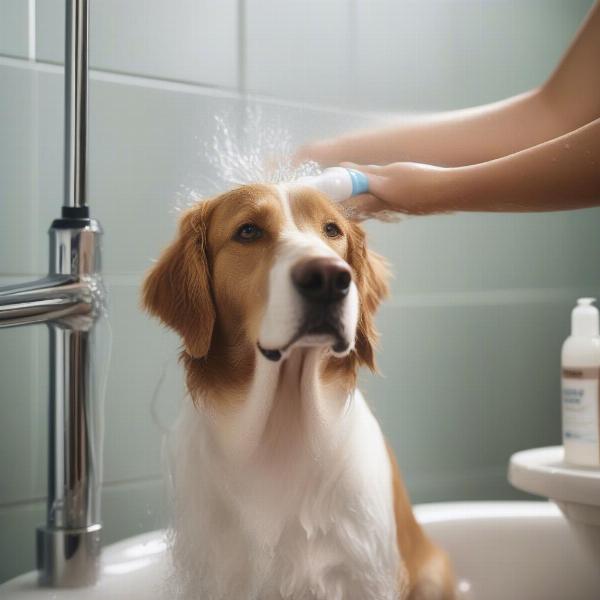 Dog Enjoying a Bath