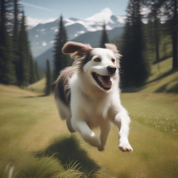 Dog enjoying the outdoors near the luxury lodge.