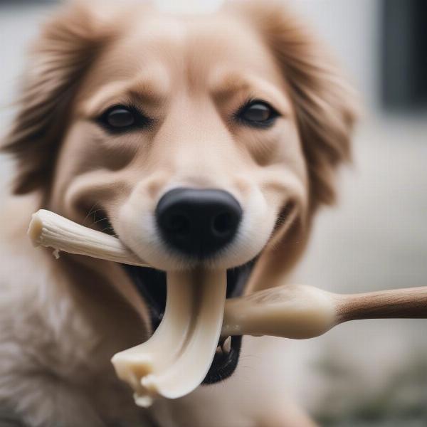 Dog enjoying bone marrow