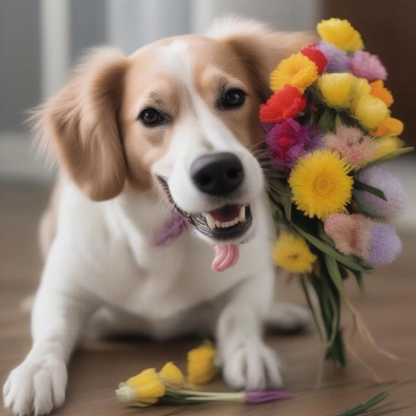 Dog Enjoying a Bouquet