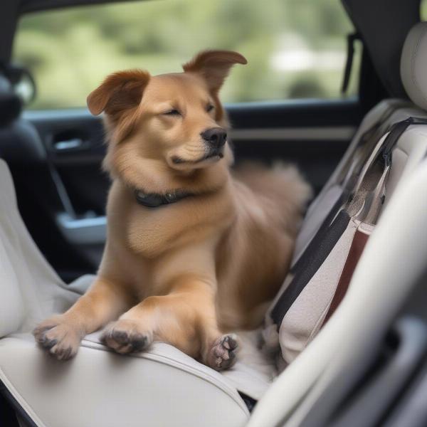 Dog Comfortably Resting on a Car Seat Extender