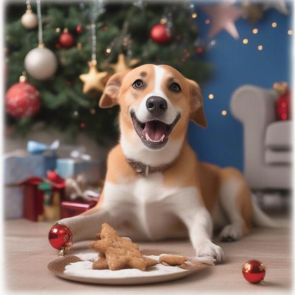 Dog Enjoying a Christmas Treat