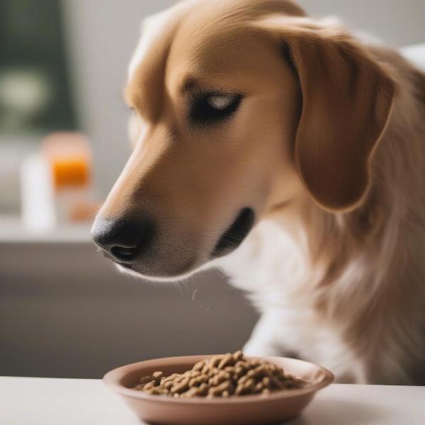 A happy dog enjoying a meal from a subscription box