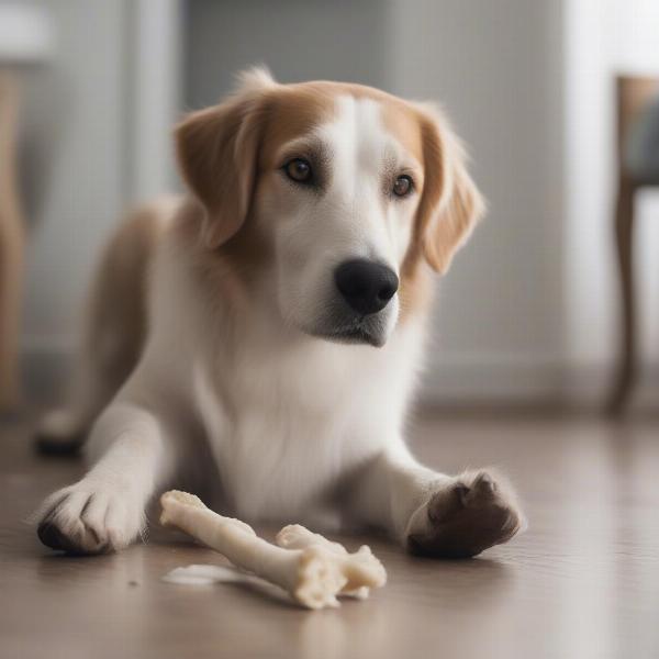 Dog Enjoying a Frozen Bone Safely