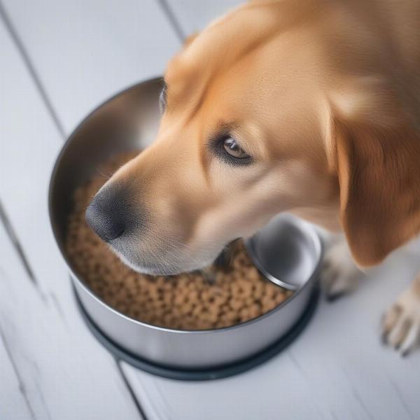 A dog happily eating frozen fresh food