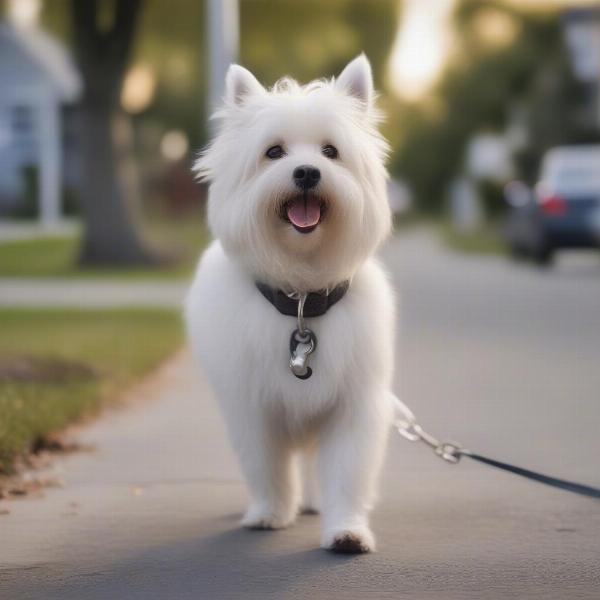 Dog enjoying a gentle walk after a meal