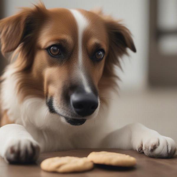 A dog happily eating a grain-free biscuit