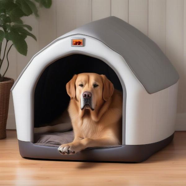 Dog Enjoying Heated Dog House