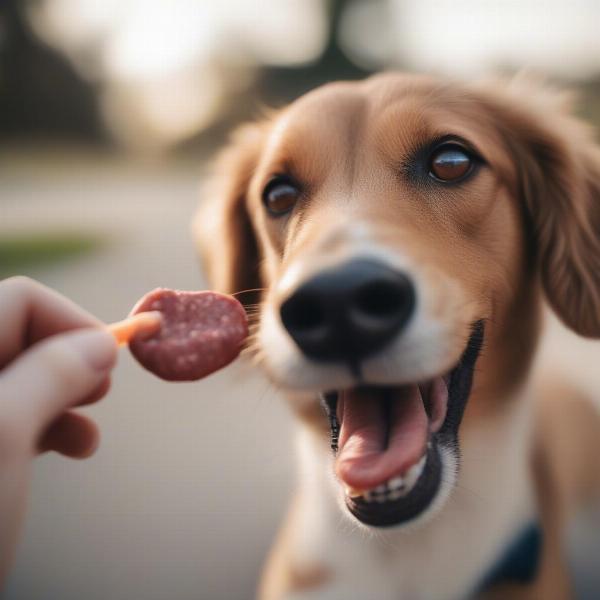 Dog enjoying a highly palatable treat