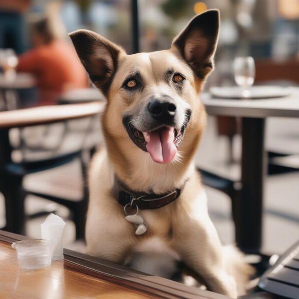 Dog enjoying a meal on a patio in El Paso