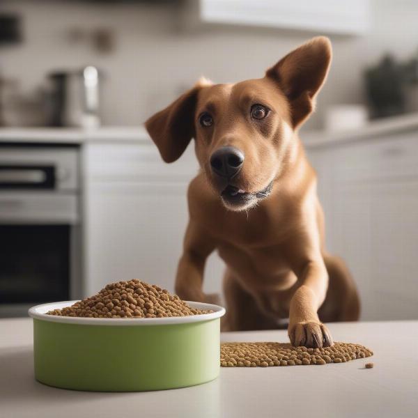 Dog enjoying a meal with a food topper