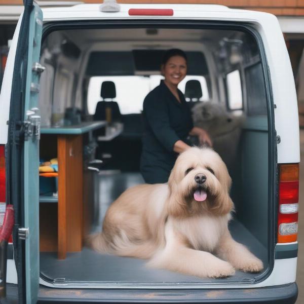 Dog Enjoying Mobile Grooming Session