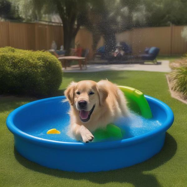 Dog happily splashing in a pool in Perth