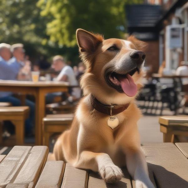 A dog enjoying the outdoor area of a dog-friendly pub in York