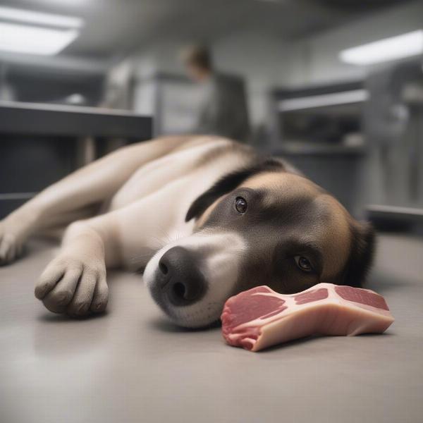 Dog Enjoying Raw Beef Marrow Bone