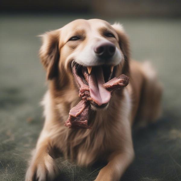 Dog Enjoying a Real Meat Treat