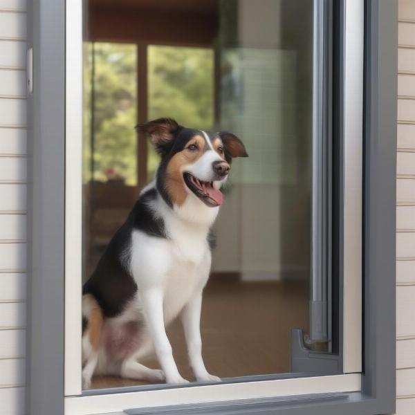 Dog Enjoying the Freedom of a Security Screen Dog Door