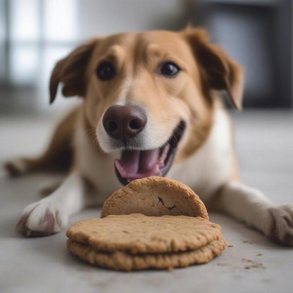 Dog Enjoying Spent Grain Biscuit