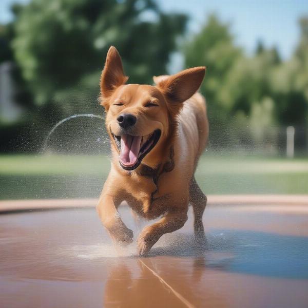 Dog enjoying sprinkler pad