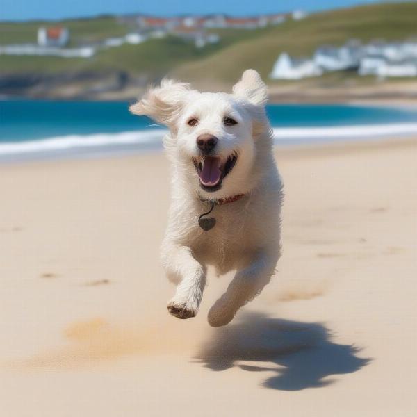 Dog Enjoying St Ives Beach