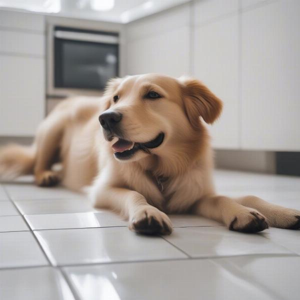 Dog enjoying a cool, tiled floor