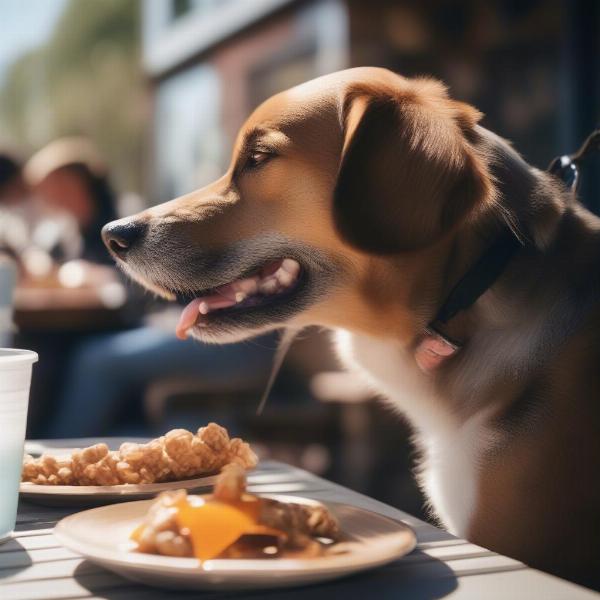 Dog enjoying a treat at a Bend restaurant