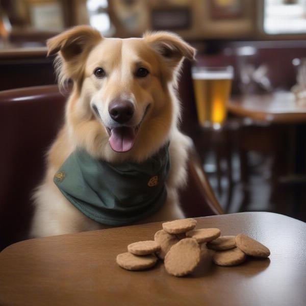 Dog enjoying a treat at a Caernarfon pub