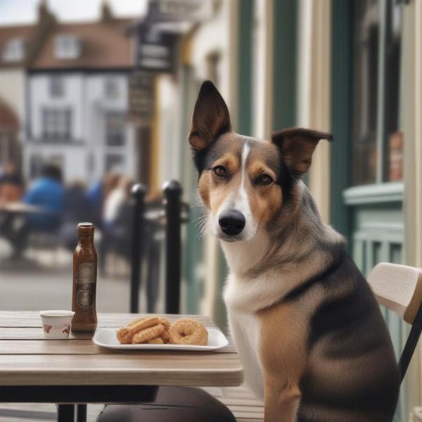 Dog enjoying a treat at a Filey restaurant