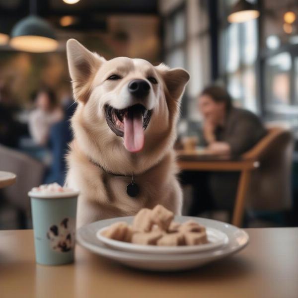 Dog enjoying a treat at a Glasgow cafe